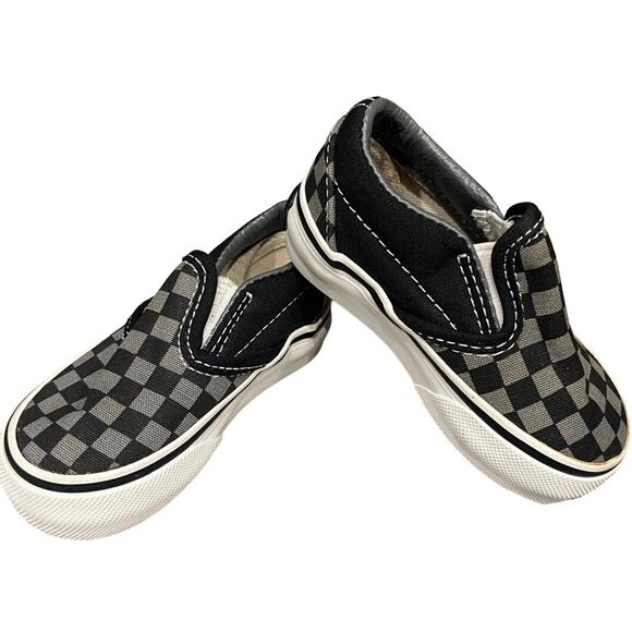 Vans Off The Wall Toddler 4 Grey & Black Checkered Slip On Sneakers - Picture 1 of 8